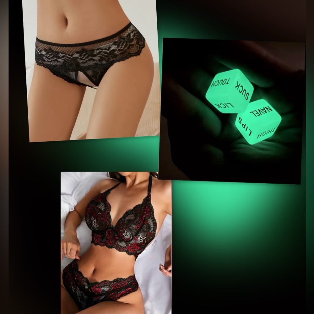 Lace Bralette and Panty Bundle with Glow in Dark Dirty Dice